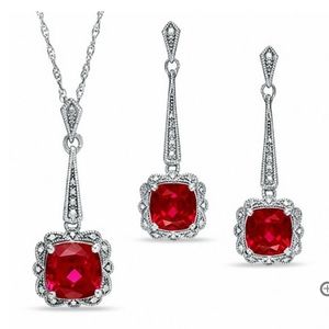 Zales Ruby Vintage-Style Pendant and Earrings Set